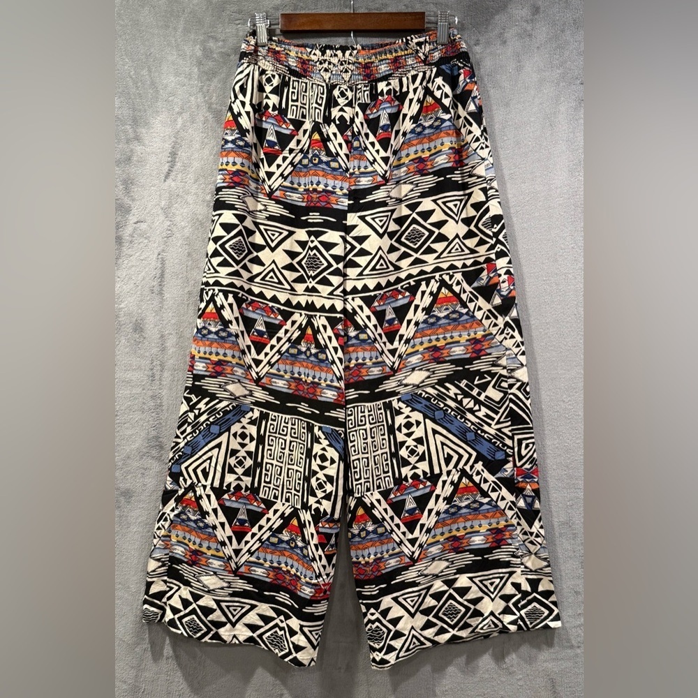 Angie Aztec Print Wide Leg‎ Pants Size S Boho Flare Pull On Boho Hippie Resort